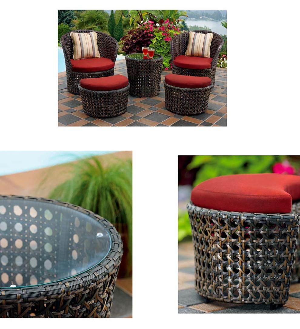 Plow & Hearth Outdoor Wicker Outdoor Living Wicker Conversation Set With Ottomans And Sunbrella Cushions, 5-Piece
