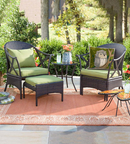 Plow & Hearth Outdoor Wicker Outdoor Living Wicker Patio Furniture Set With Cushions - Light Green