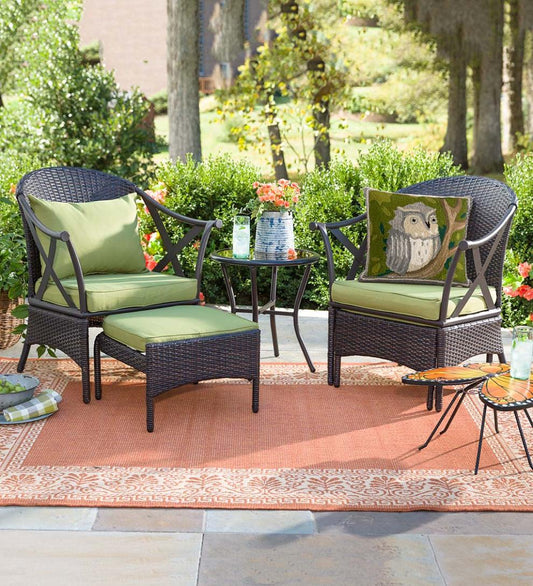 Plow & Hearth Outdoor Wicker Outdoor Living Wicker Patio Furniture Set With Cushions - Light Green