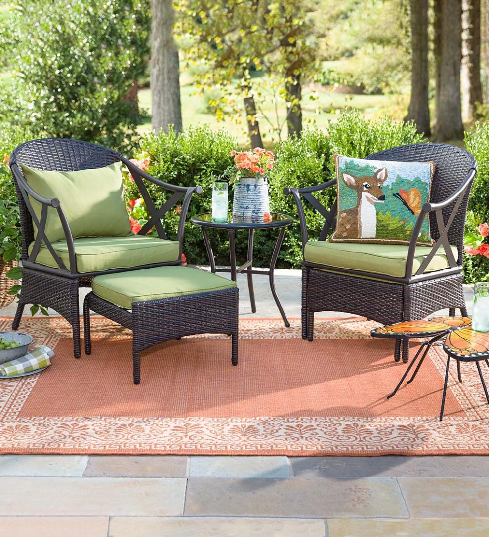Plow & Hearth Outdoor Wicker Outdoor Living Wicker Patio Furniture Set With Cushions - Light Green