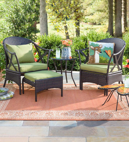 Plow & Hearth Outdoor Wicker Outdoor Living Wicker Patio Furniture Set With Cushions - Light Green