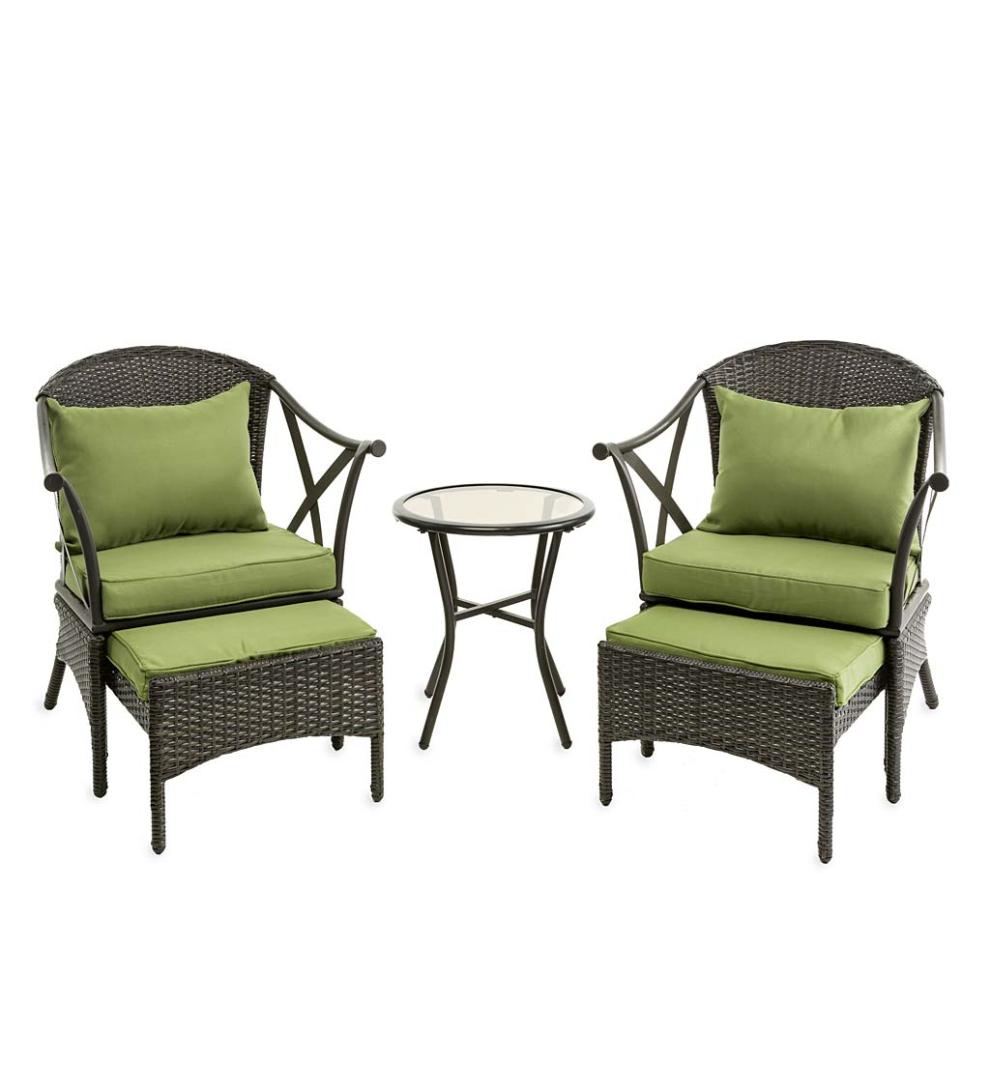Plow & Hearth Outdoor Wicker Outdoor Living Wicker Patio Furniture Set With Cushions - Light Green