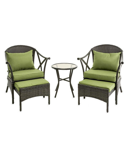 Plow & Hearth Outdoor Wicker Outdoor Living Wicker Patio Furniture Set With Cushions - Light Green