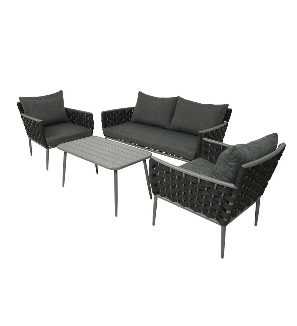 Plow & Hearth Outdoor Wicker Outdoor Living Woven Outdoor Lounge Set With Cushions, 4-Piece - Black