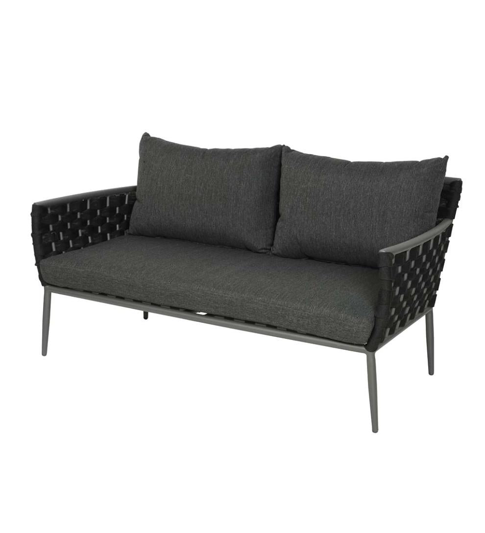 Plow & Hearth Outdoor Wicker Outdoor Living Woven Outdoor Lounge Set With Cushions, 4-Piece - Black