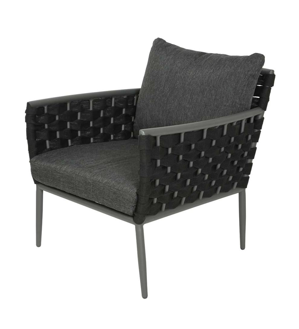 Plow & Hearth Outdoor Wicker Outdoor Living Woven Outdoor Lounge Set With Cushions, 4-Piece - Black