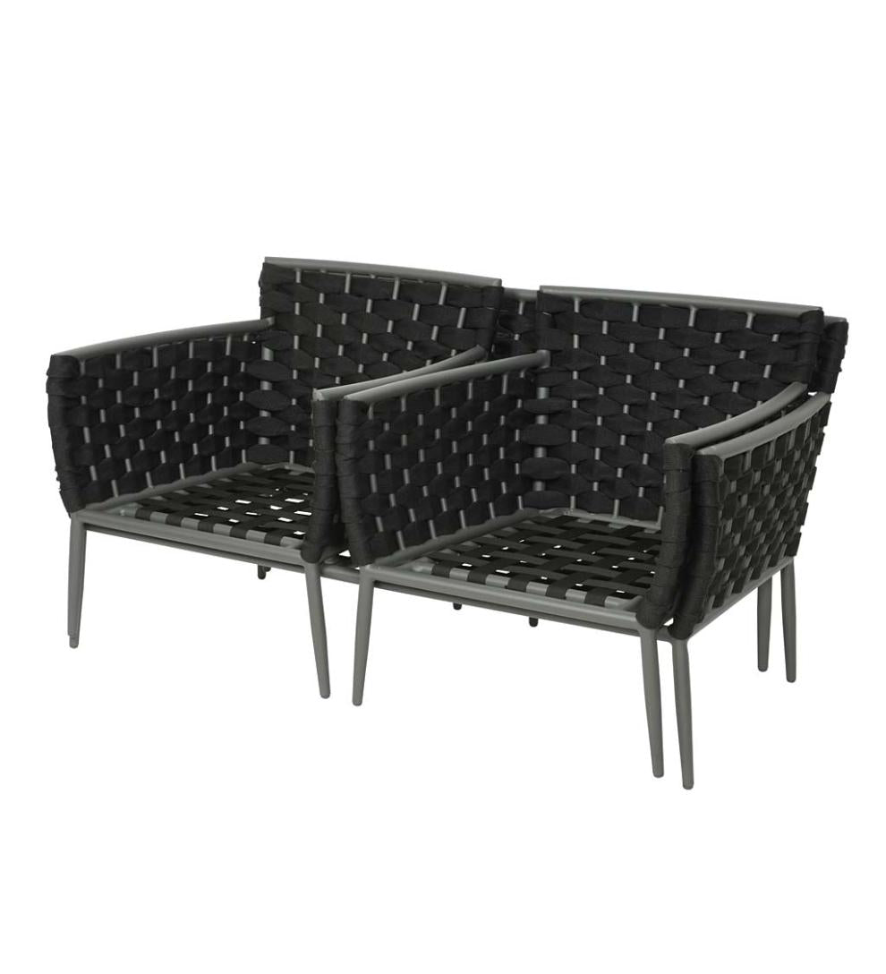 Plow & Hearth Outdoor Wicker Outdoor Living Woven Outdoor Lounge Set With Cushions, 4-Piece - Black