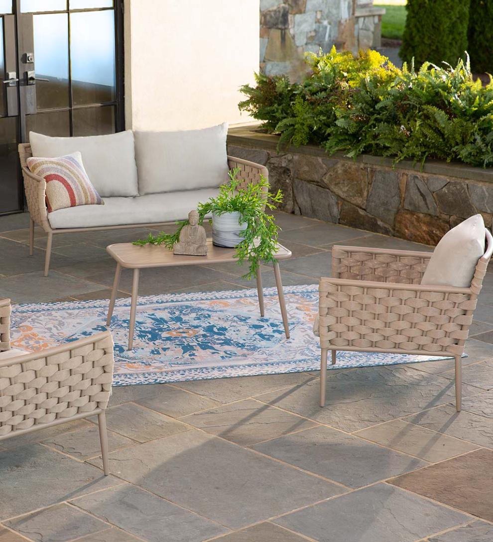 Plow & Hearth Outdoor Wicker Outdoor Living Woven Outdoor Lounge Set With Cushions, 4-Piece - Black
