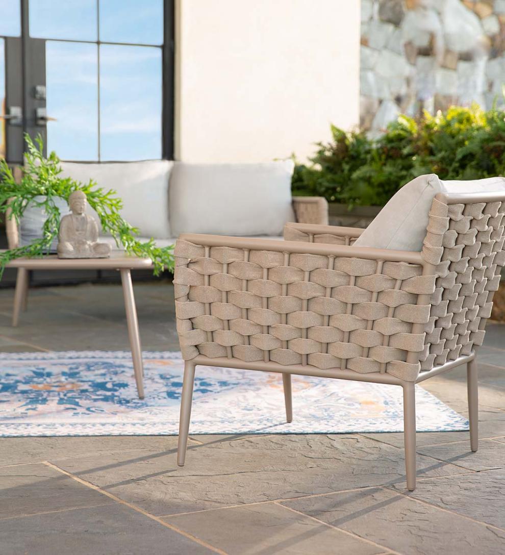 Plow & Hearth Outdoor Wicker Outdoor Living Woven Outdoor Lounge Set With Cushions, 4-Piece - Black