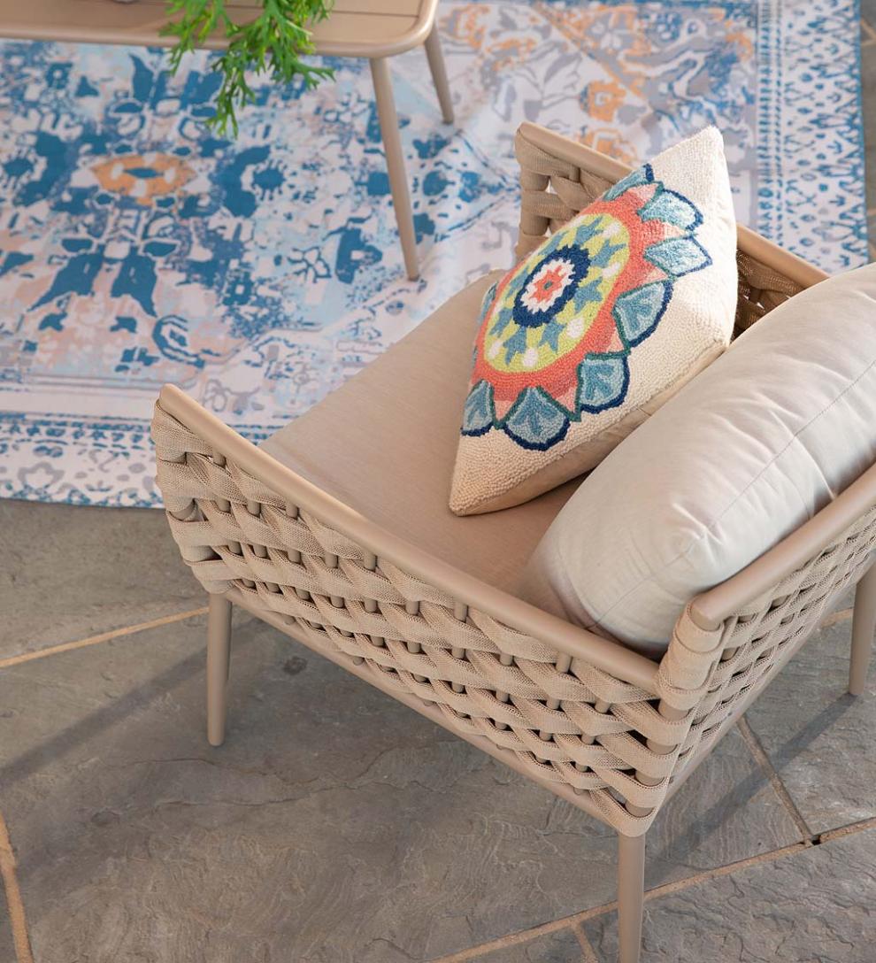 Plow & Hearth Outdoor Wicker Outdoor Living Woven Outdoor Lounge Set With Cushions, 4-Piece - Black