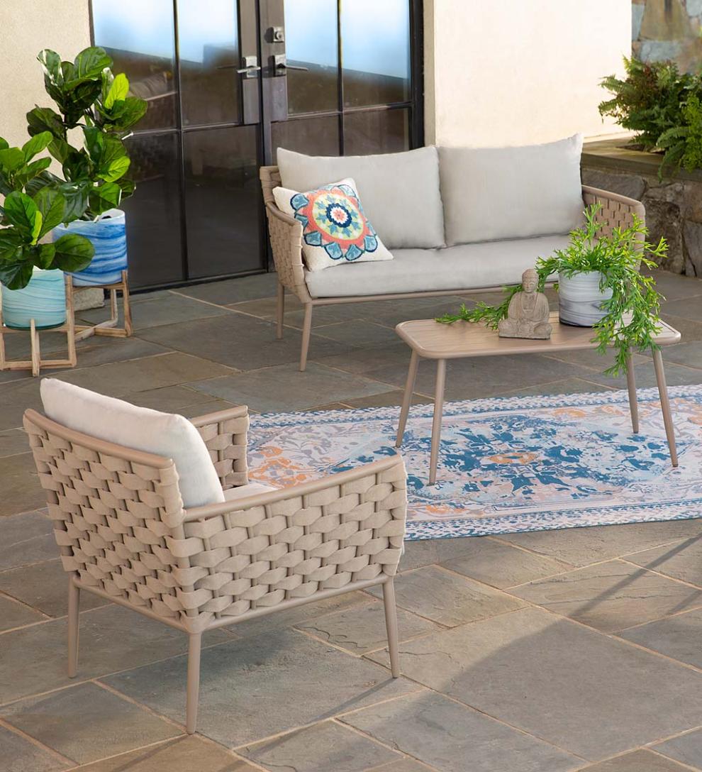 Plow & Hearth Outdoor Wicker Outdoor Living Woven Outdoor Lounge Set With Cushions, 4-Piece - Black