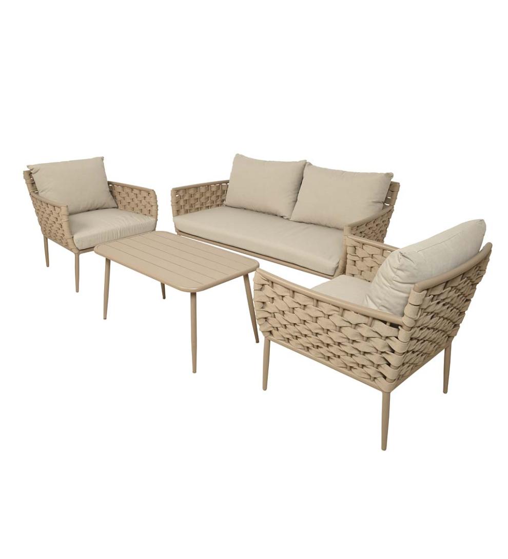 Plow & Hearth Outdoor Wicker Outdoor Living Woven Outdoor Lounge Set With Cushions, 4-Piece - Black