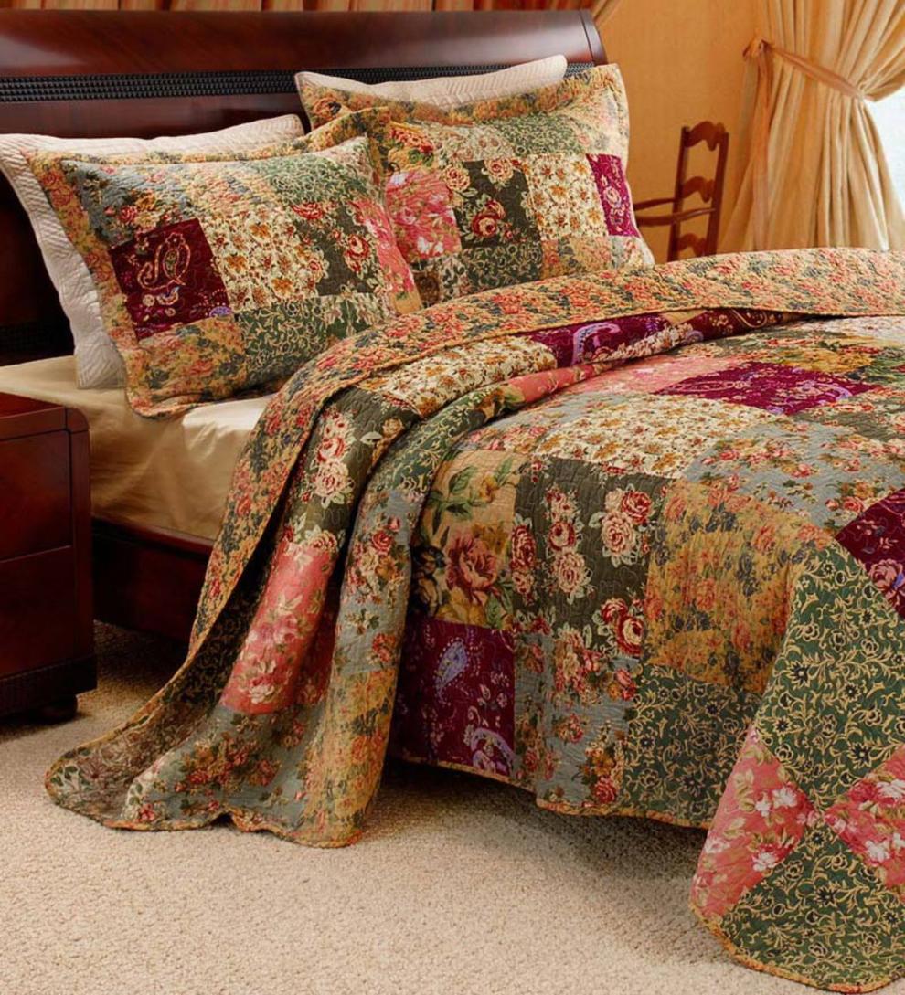 Plow & Hearth Quilts & Bedspreads Indoor Living Cotton Paisley Patchwork Block Reversible Bedspread And Shams