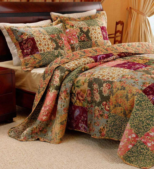 Plow & Hearth Quilts & Bedspreads Indoor Living Cotton Paisley Patchwork Block Reversible Bedspread And Shams