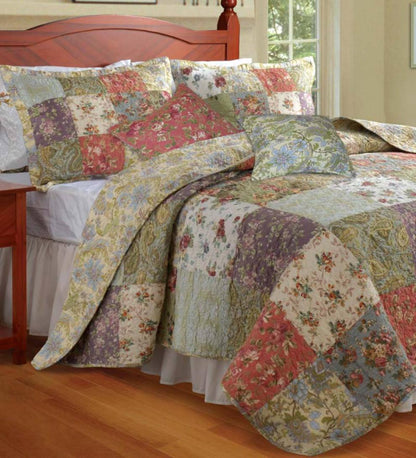 Plow & Hearth Quilts & Bedspreads Indoor Living Cotton Wildflower Patchwork Block Quilt Bonus Set