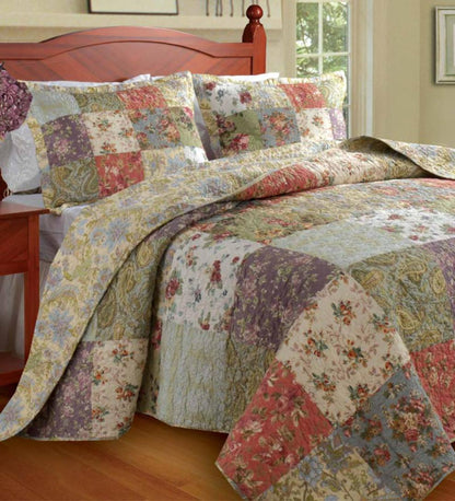Plow & Hearth Quilts & Bedspreads Indoor Living Cotton Wildflower Patchwork Block Reversible Bedspread And Shams