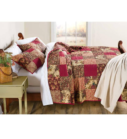 Plow & Hearth Quilts & Bedspreads Indoor Living Cranberry Floral Patchwork Quilt Set