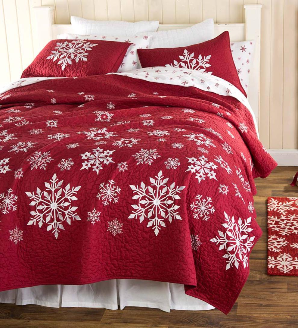 Plow & Hearth Quilts & Bedspreads Indoor Living Falling Snow Embroidered Quilt Set