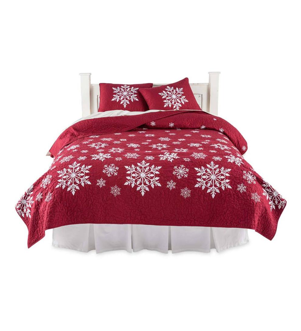 Plow & Hearth Quilts & Bedspreads Indoor Living Falling Snow Embroidered Quilt Set