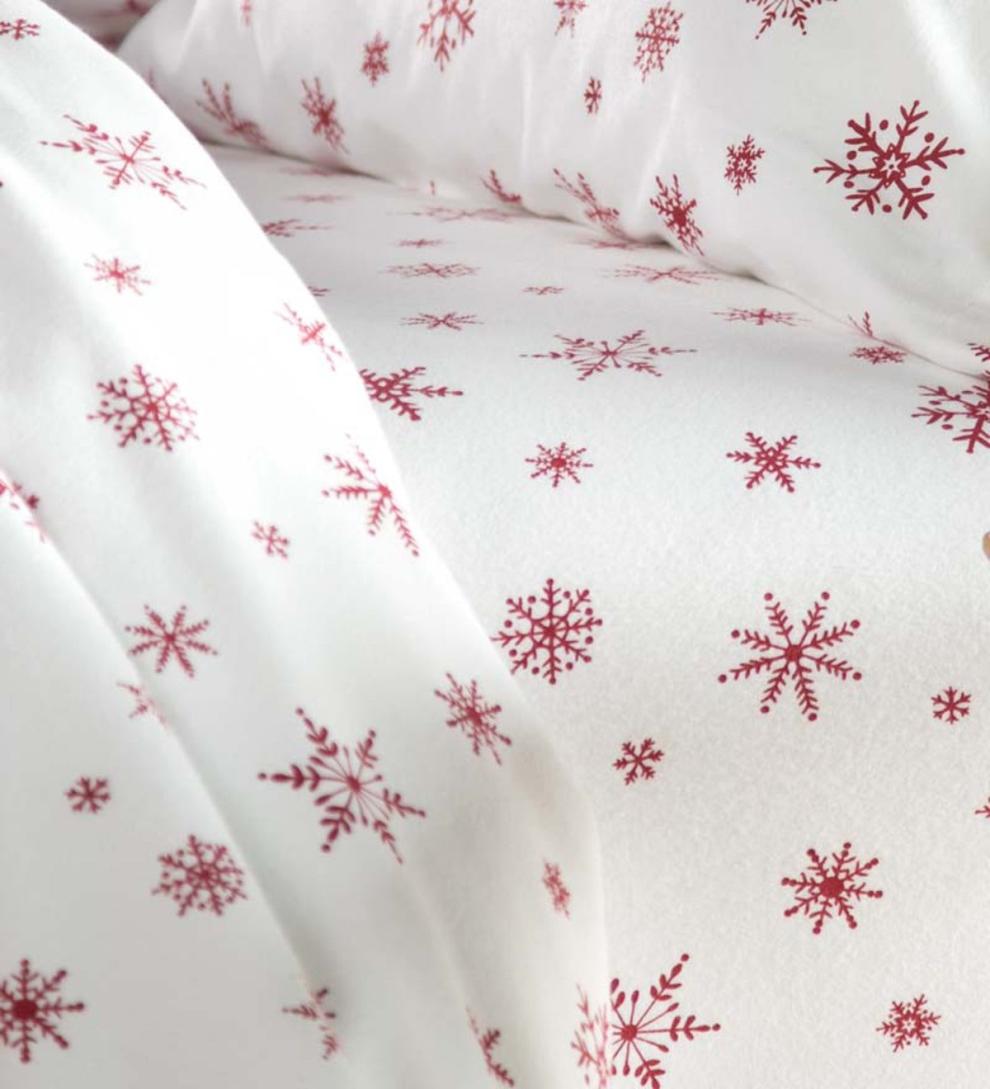 Plow & Hearth Sheets Indoor Living Crystal Snowflake Cotton Flannel Sheet Set