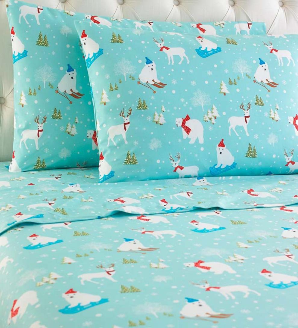 Plow & Hearth Sheets Indoor Living Fun In The Snow Microflannel® Sheet Sets