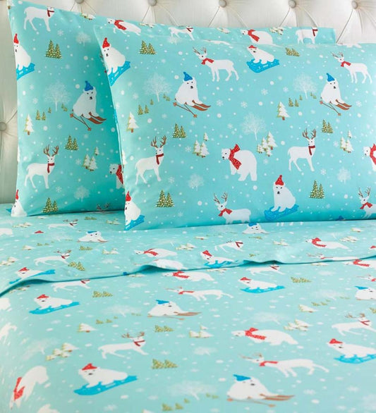 Plow & Hearth Sheets Indoor Living Fun In The Snow Microflannel® Sheet Sets