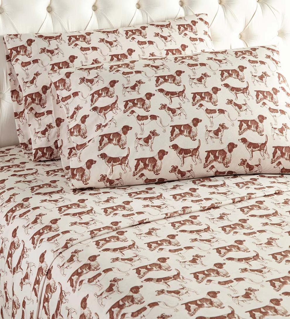 Plow & Hearth Sheets Indoor Living Hunting Dog Micro Flannel Sheet Set