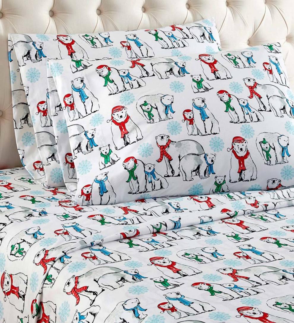 Plow & Hearth Sheets Indoor Living Polar Bears Micro Flannel Sheet Set
