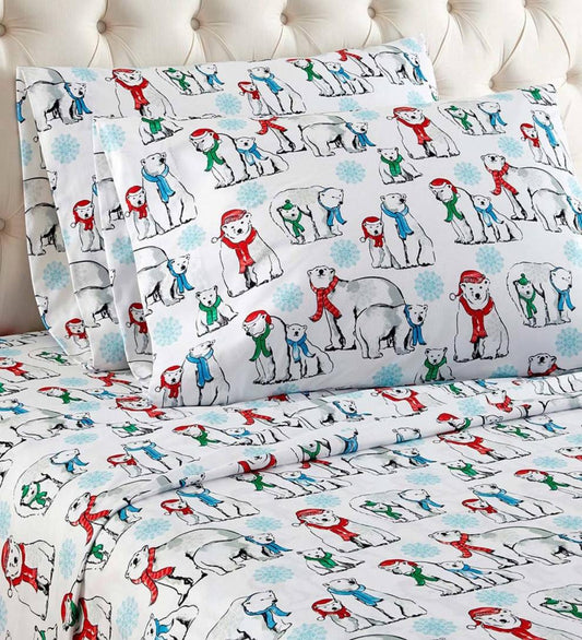 Plow & Hearth Sheets Indoor Living Polar Bears Micro Flannel Sheet Set