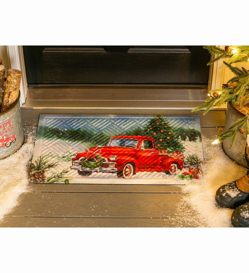 Plow & Hearth Small Accent Rugs Indoor Living Christmas Pickup Truck Floor Mat