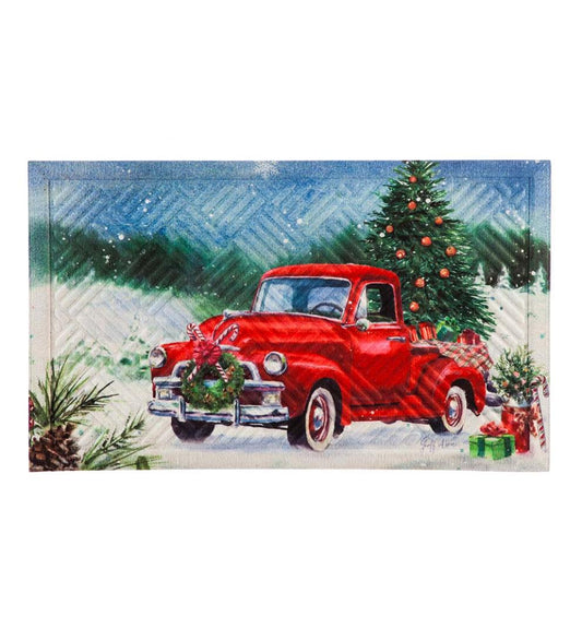 Plow & Hearth Small Accent Rugs Indoor Living Christmas Pickup Truck Floor Mat