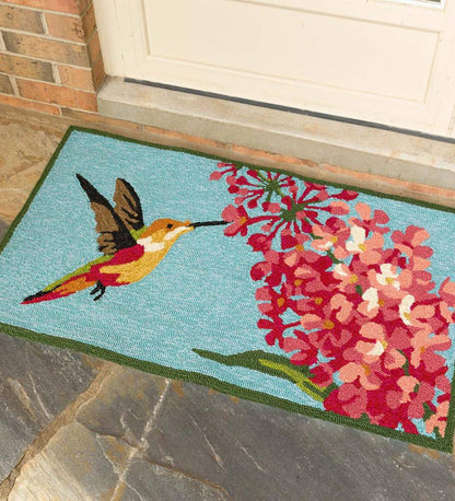 Plow & Hearth Small Accent Rugs Indoor Living Hummingbird And Lilac Indoor/Outdoor Accent Rug