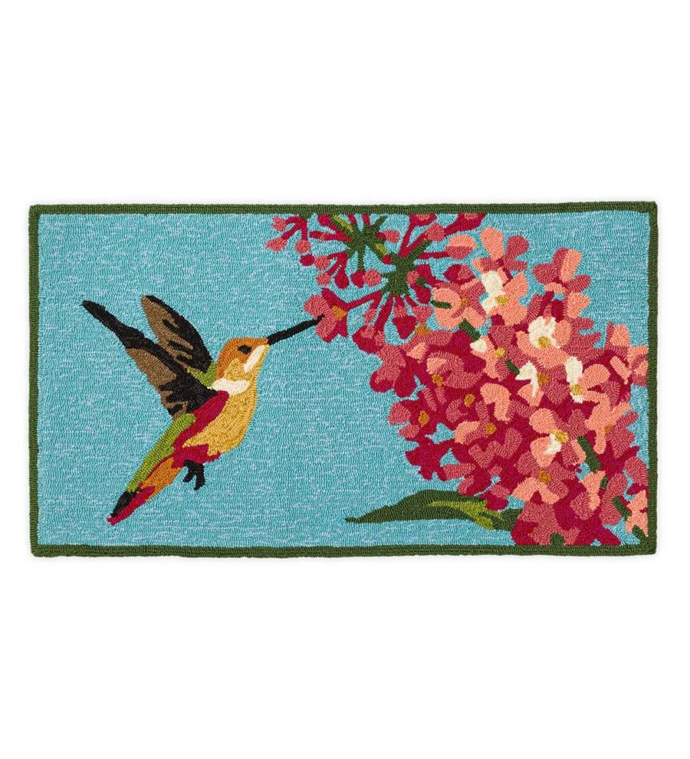 Plow & Hearth Small Accent Rugs Indoor Living Hummingbird And Lilac Indoor/Outdoor Accent Rug