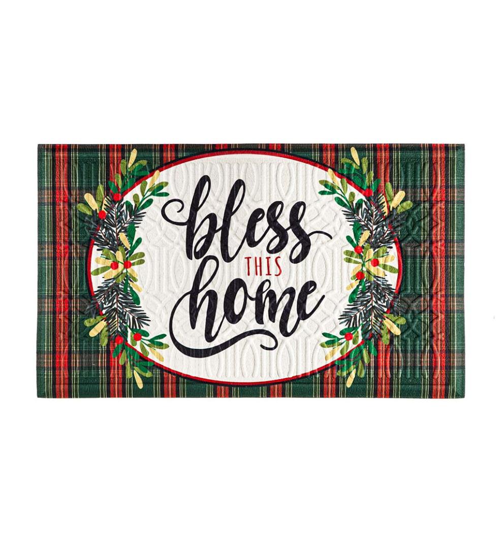 Plow & Hearth Small Accent Rugs Indoor Living Indoor/Outdoor Bless This Home Plaid Embossed Floor Mat