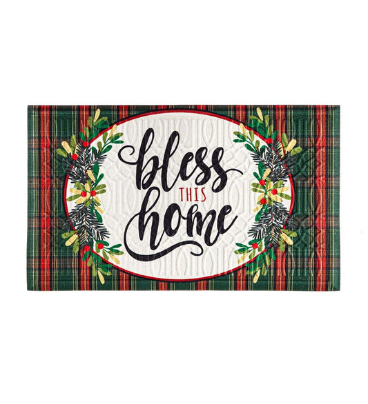 Plow & Hearth Small Accent Rugs Indoor Living Indoor/Outdoor Bless This Home Plaid Embossed Floor Mat