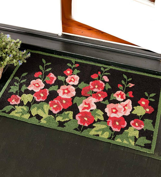 Plow & Hearth Small Accent Rugs Indoor Living Indoor/Outdoor Hollyhock Hooked Accent Rug