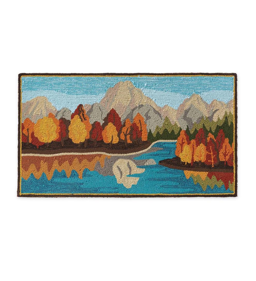 Plow & Hearth Small Accent Rugs Indoor Living Indoor/Outdoor Mountain Lake Hooked Polypropylene Accent Rug