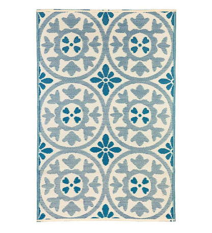 Plow & Hearth Small Accent Rugs Indoor Living Reversible Blue Medallion Indoor/Outdoor Rug