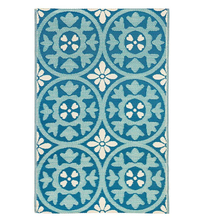 Plow & Hearth Small Accent Rugs Indoor Living Reversible Blue Medallion Indoor/Outdoor Rug