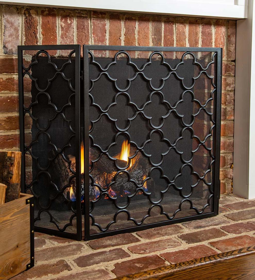 Plow & Hearth Spark Guards Fireplace & Hearth Tri-Fold Geometric Fireplace Screen And Spark Guard