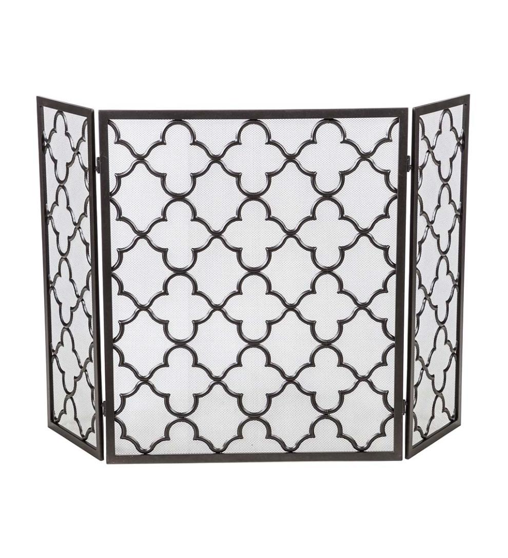 Plow & Hearth Spark Guards Fireplace & Hearth Tri-Fold Geometric Fireplace Screen And Spark Guard