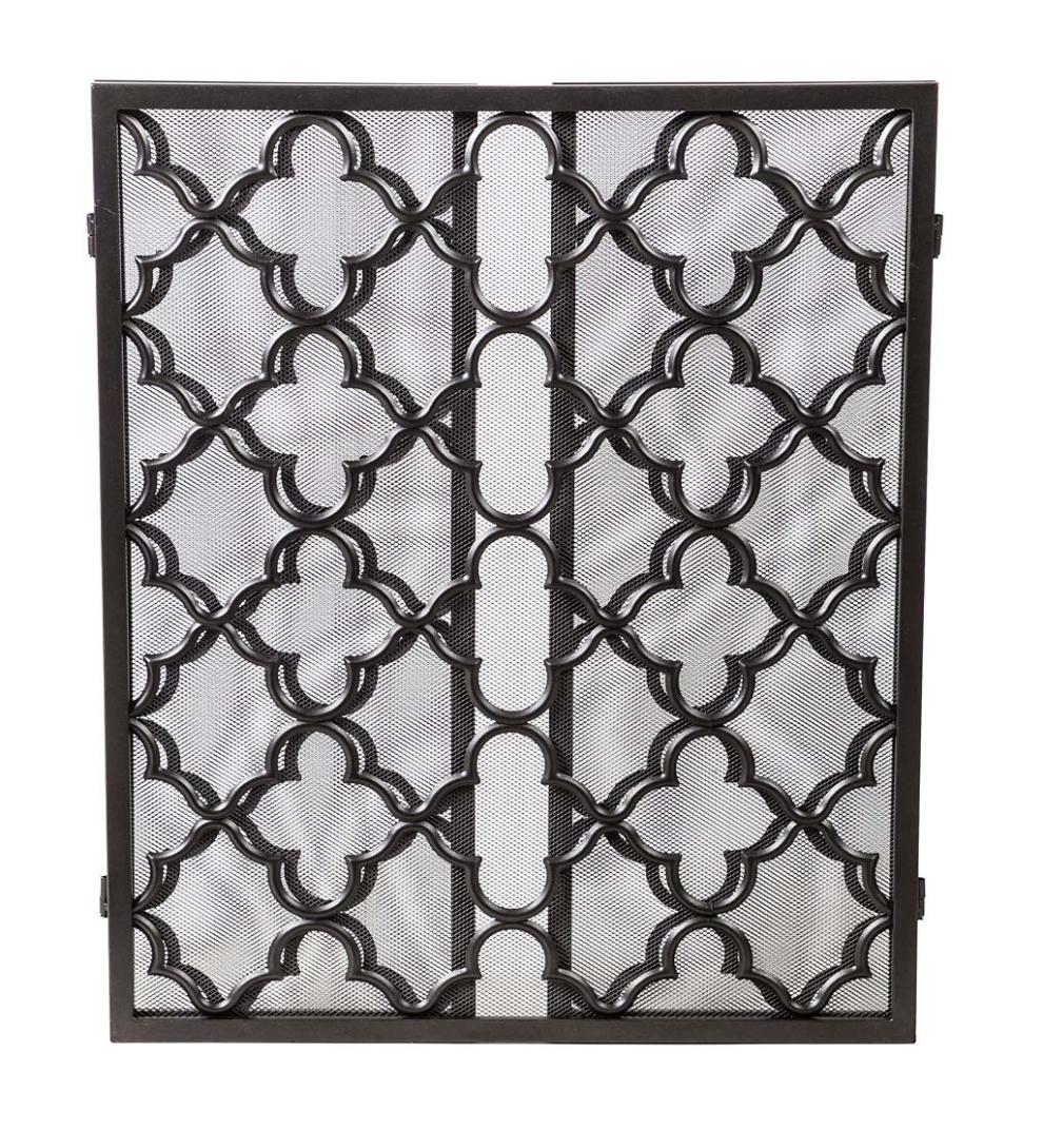 Plow & Hearth Spark Guards Fireplace & Hearth Tri-Fold Geometric Fireplace Screen And Spark Guard