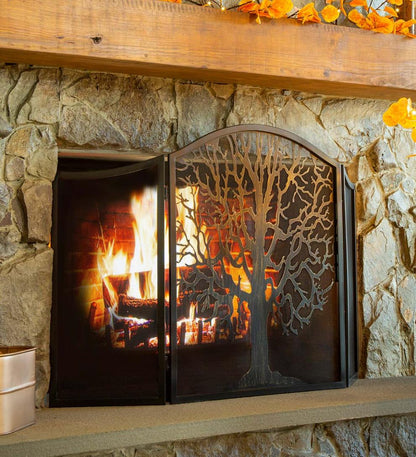 Plow & Hearth Spark Guards Fireplace & Hearth Tri-Fold Tree Of Life Fireplace Screen And Spark Guard