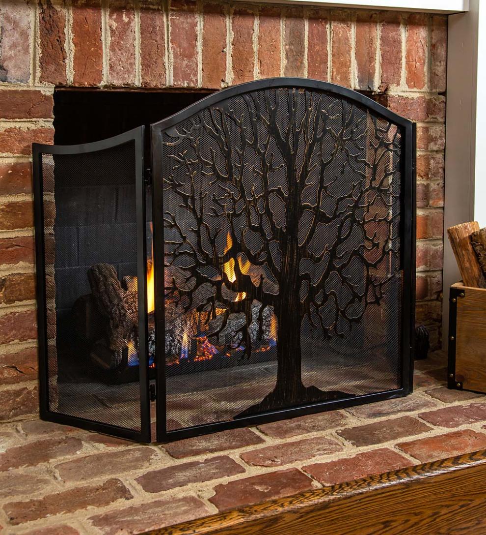 Plow & Hearth Spark Guards Fireplace & Hearth Tri-Fold Tree Of Life Fireplace Screen And Spark Guard