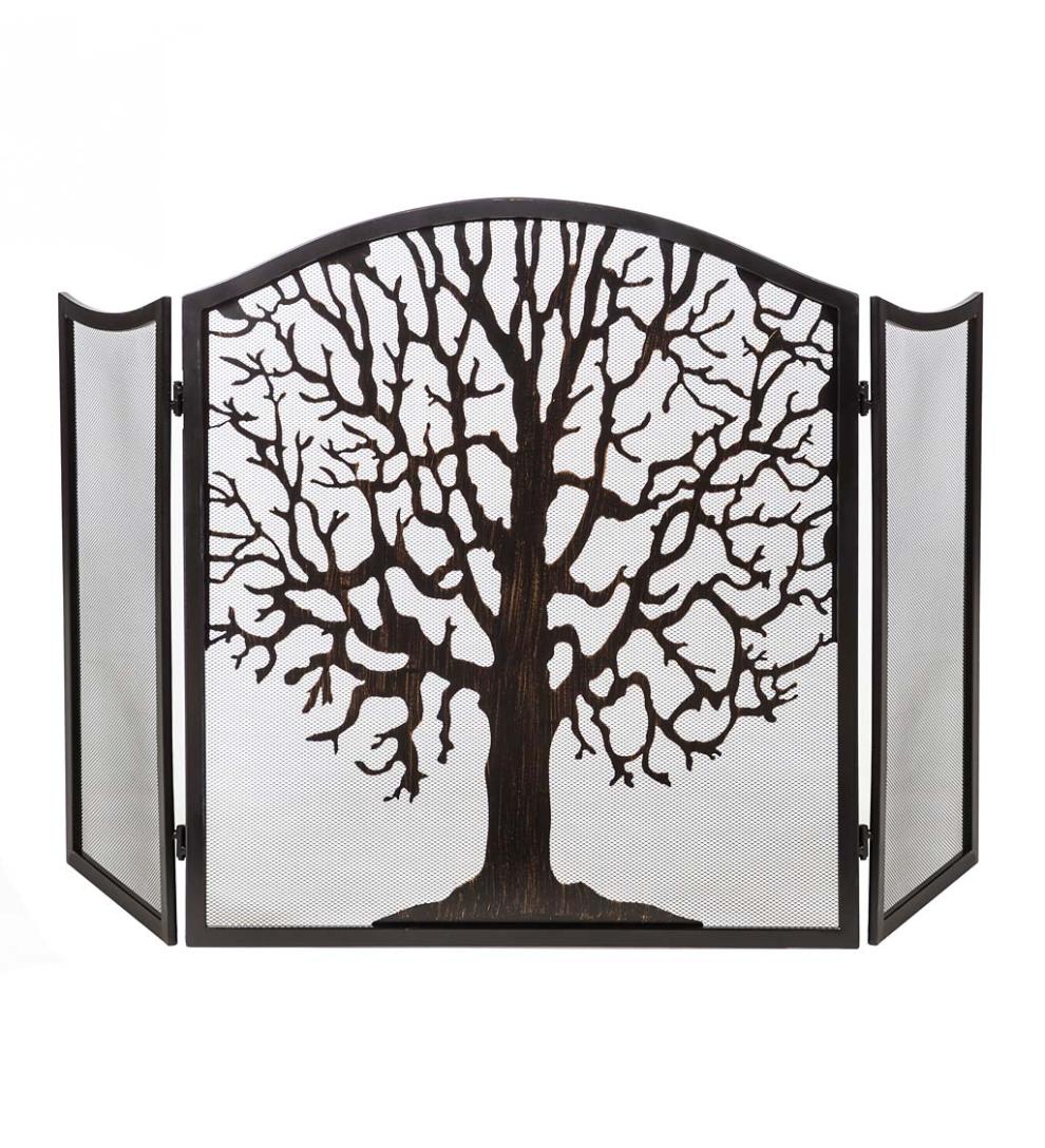 Plow & Hearth Spark Guards Fireplace & Hearth Tri-Fold Tree Of Life Fireplace Screen And Spark Guard