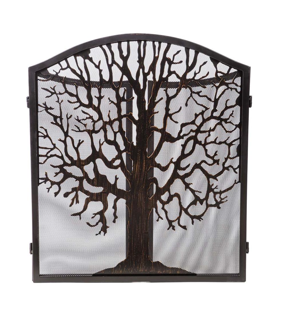 Plow & Hearth Spark Guards Fireplace & Hearth Tri-Fold Tree Of Life Fireplace Screen And Spark Guard