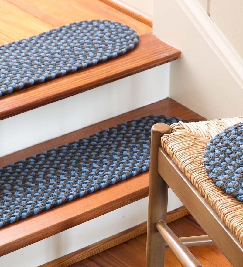Plow & Hearth Stair Treads & Rug Pads Indoor Living Indoor/Outdoor Braided Polypro Roanoke Stair Tread - Black Multi