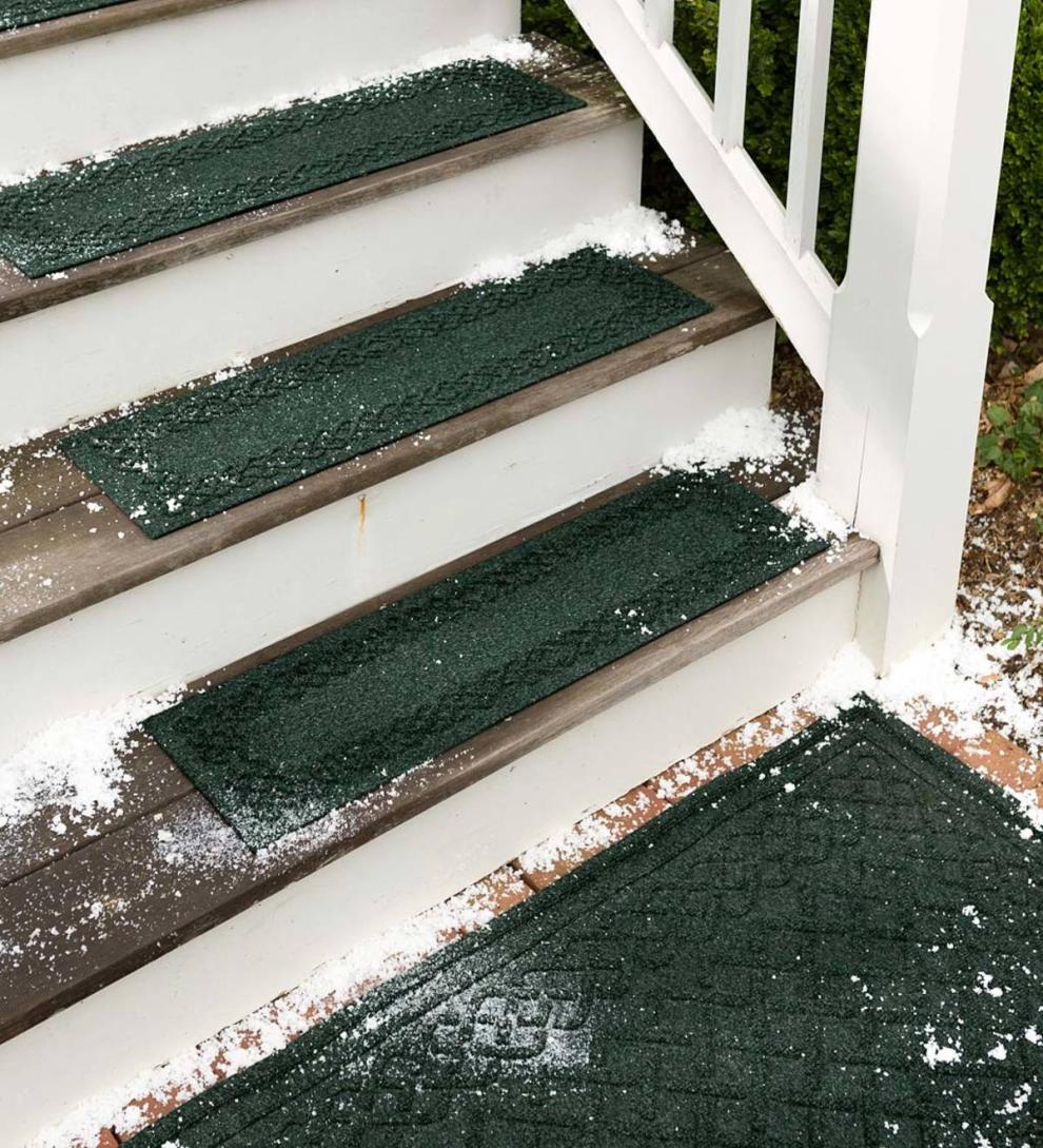 Plow & Hearth Stair Treads & Rug Pads Indoor Living Waterhog Cable Weave Stair Tread Mats, Set Of 4 - Bordeaux
