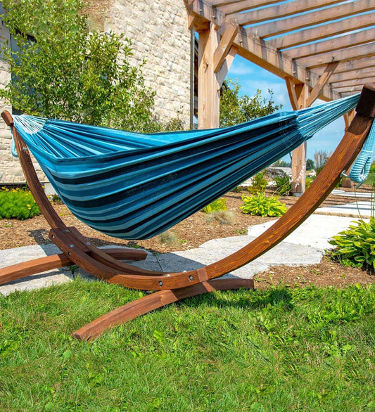 Plow & Hearth Swings & Hammocks Outdoor Living Double Hammock With Stand - Blue Lagoon