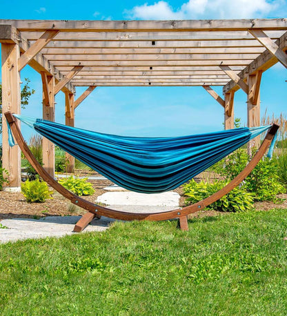 Plow & Hearth Swings & Hammocks Outdoor Living Double Hammock With Stand - Blue Lagoon